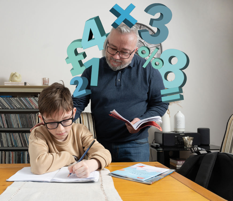 Father helping his son with homework